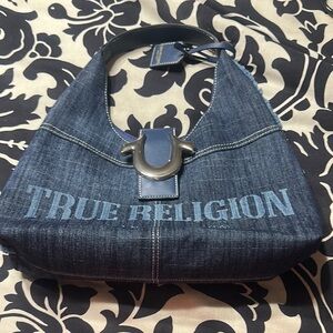 True Religion Blue Denim Handbag with Silver Detail
